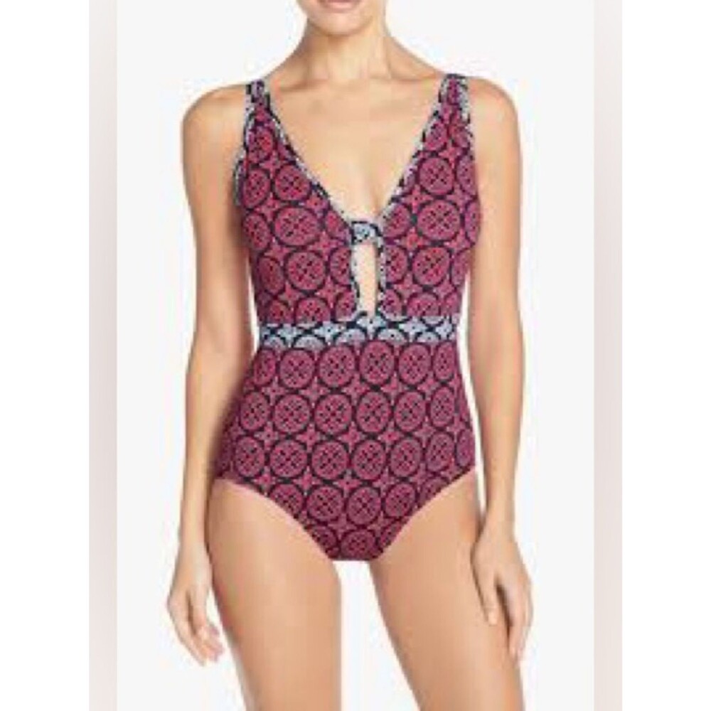 Tommy Bahama Razzberry Lace Medallion One-Piece Womens Swimsuit Pink Size 8